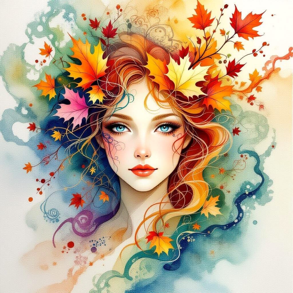 Autumn Equinox in Suminagashi Watercolor Style