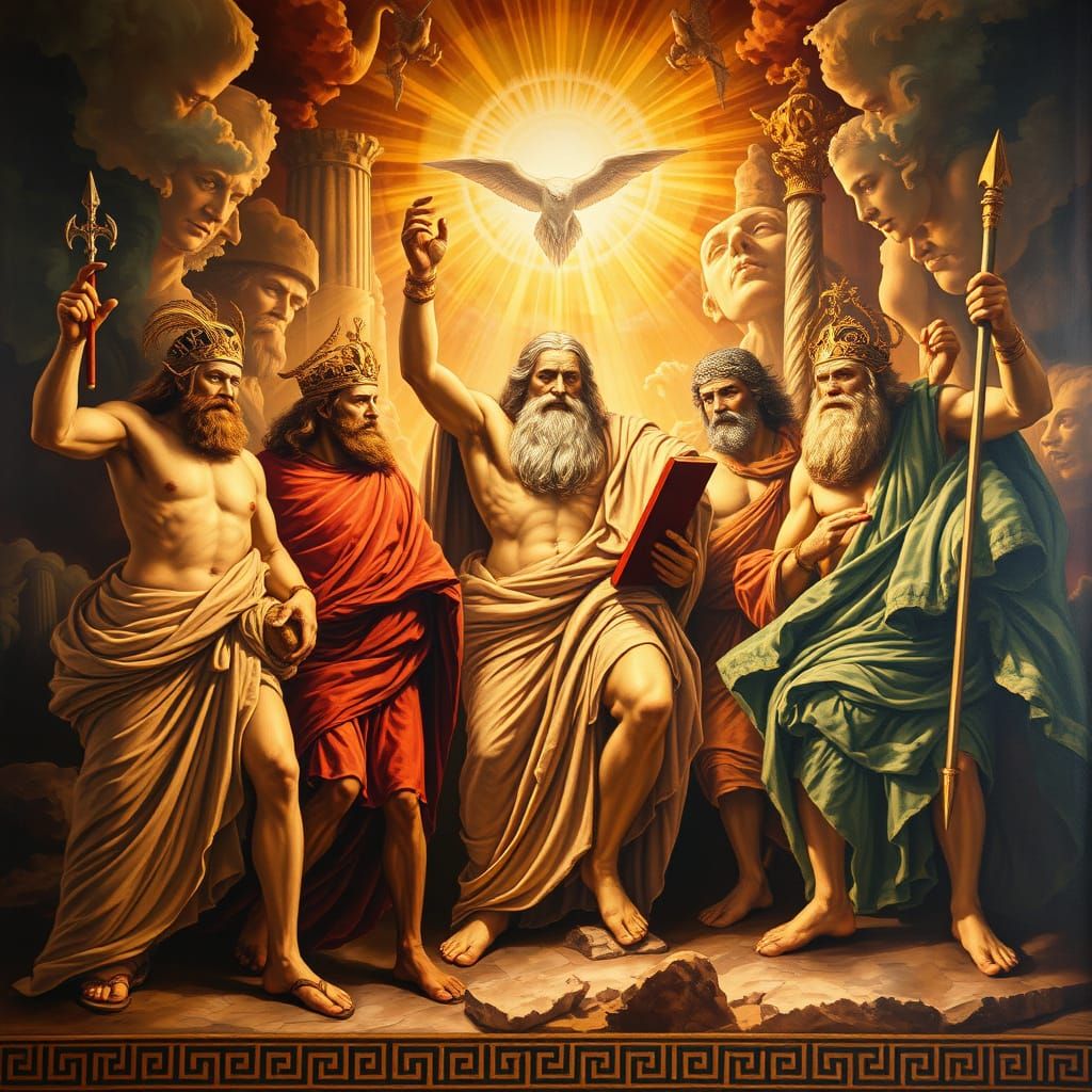 Gods of Olympus in Grand Mural Style