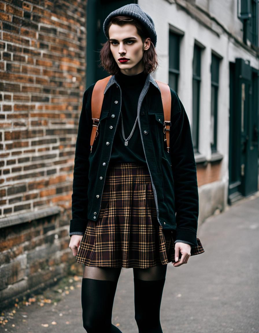 Grunge Fashion Model in Skirt and Plaid