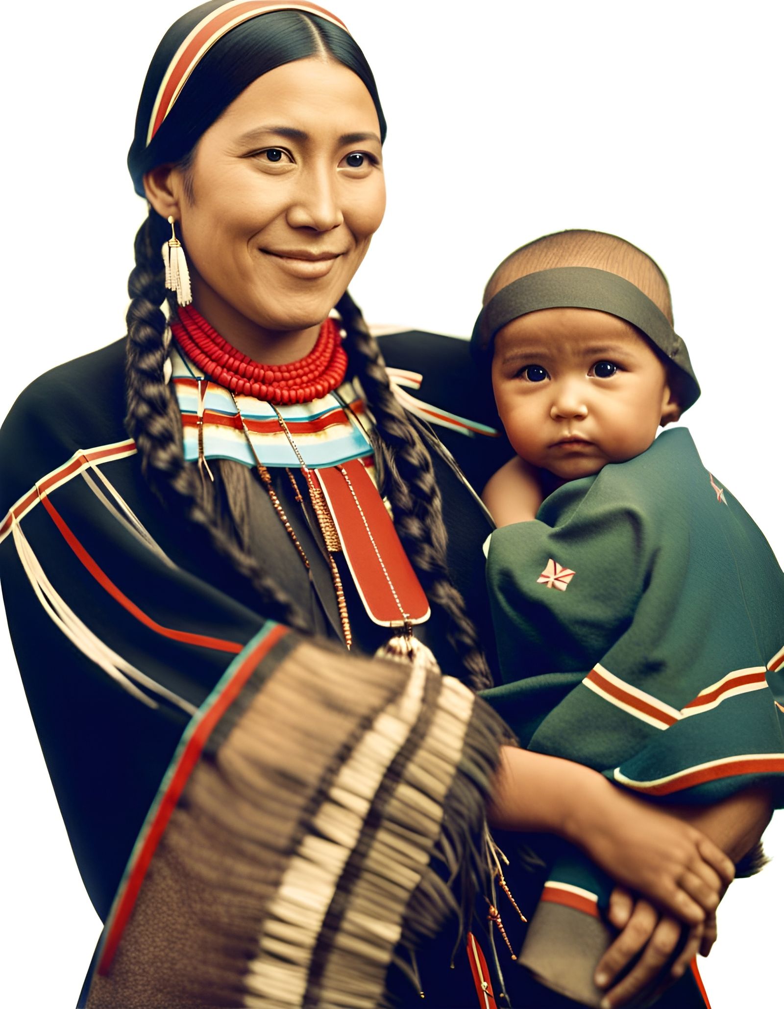 Native American Woman and Child, Colorized Photo