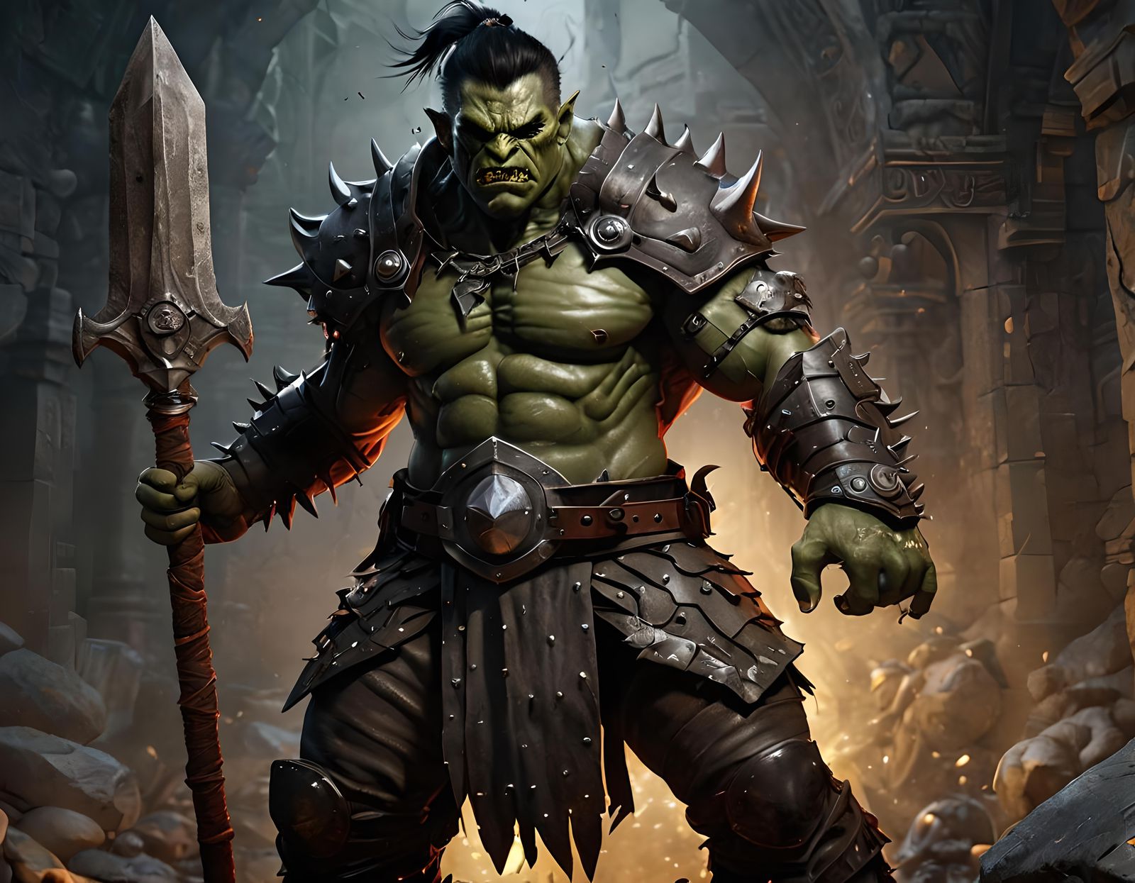 Orc Fighter Portrait in Dark Fantasy Style