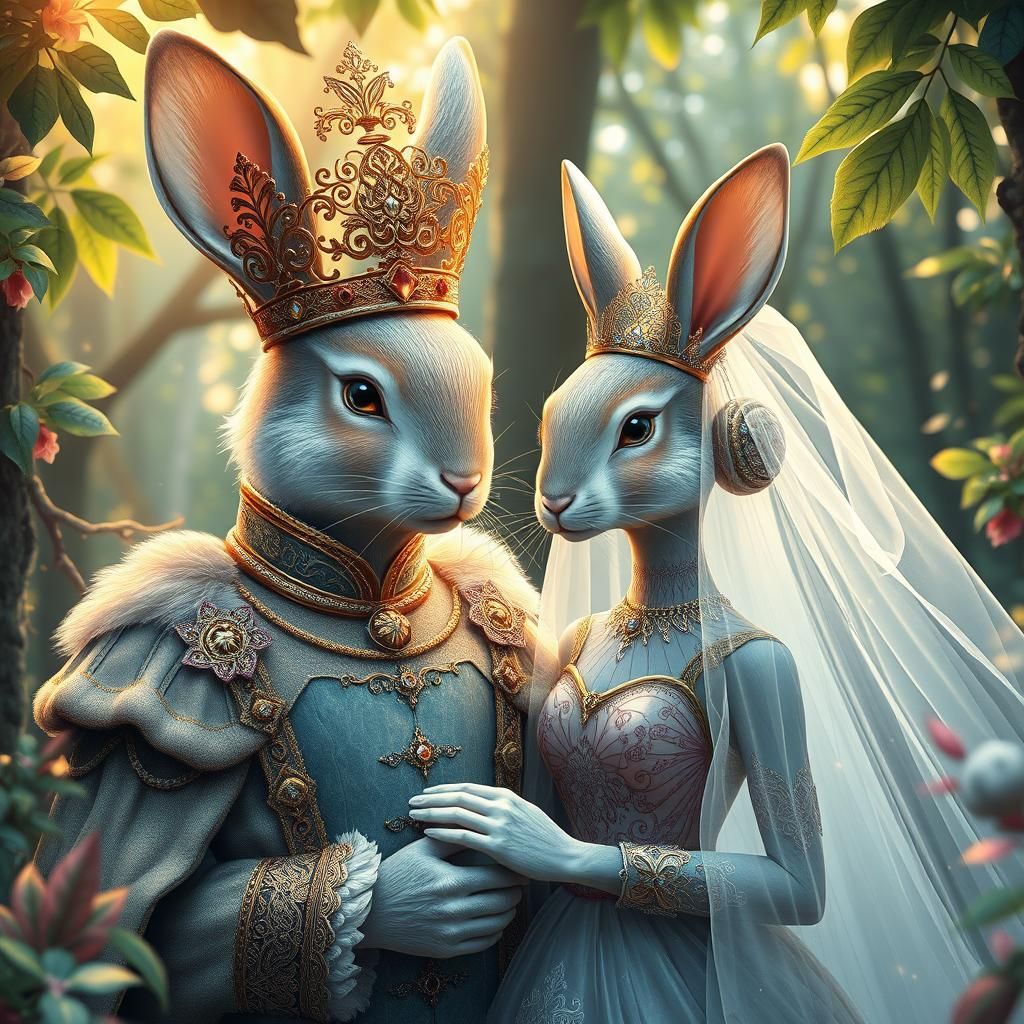 Ethereal Rabbit Royal Wedding in Fractal Vector Art