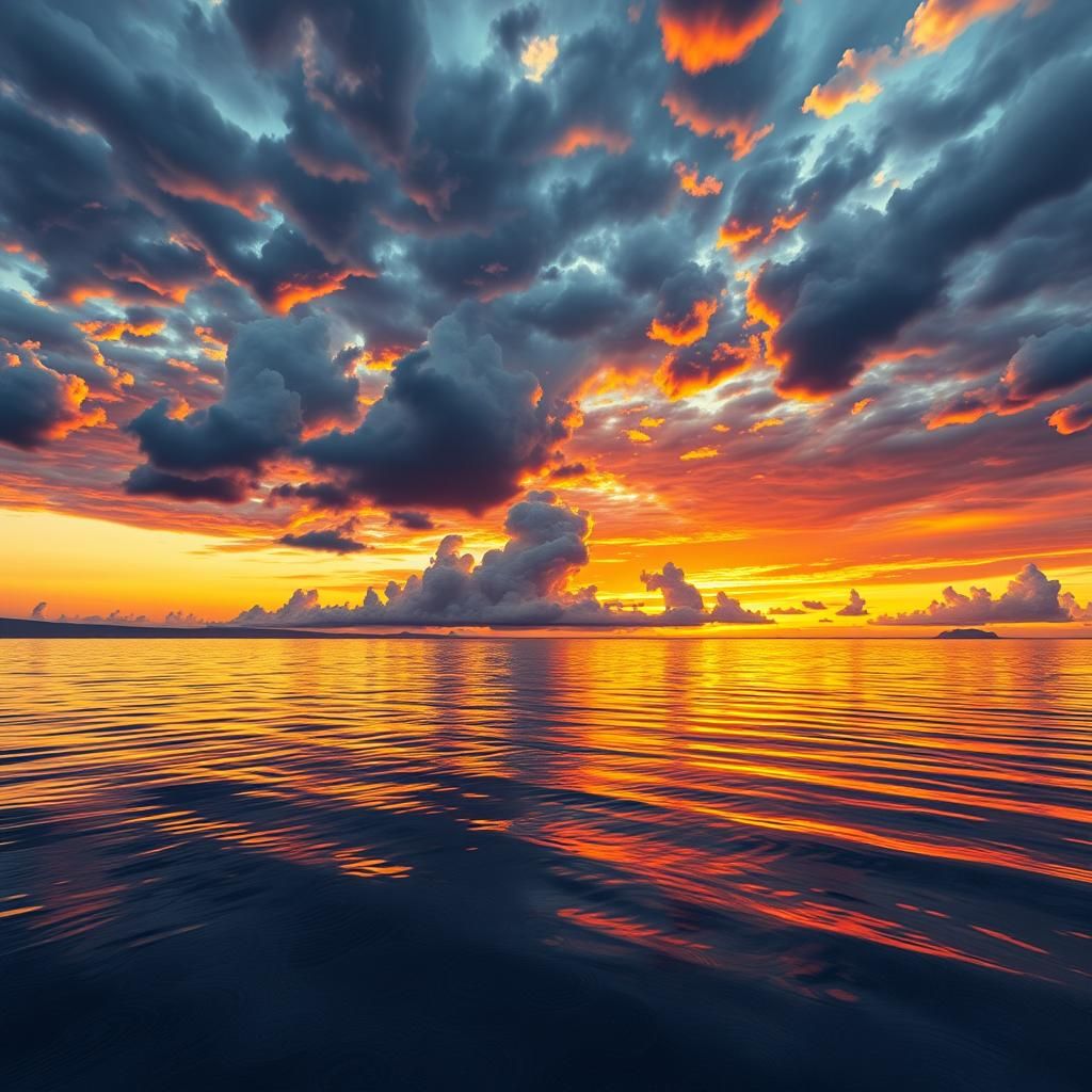 Storm Clouds Meet Sunset Over Serene Lake