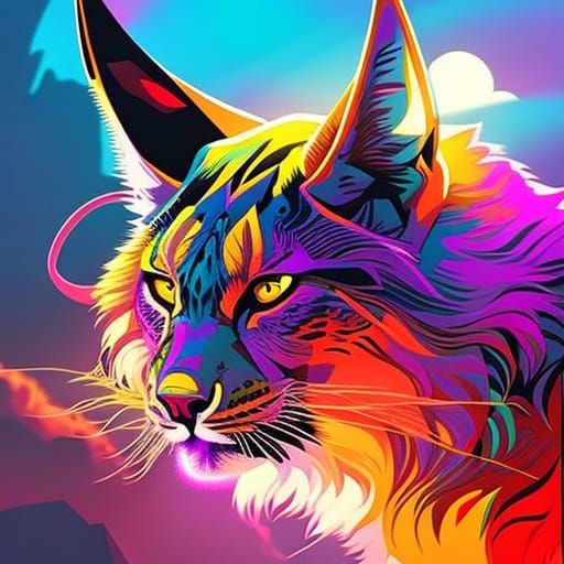 Iridescent Lynx Portrait in Vibrant Fantasy Style