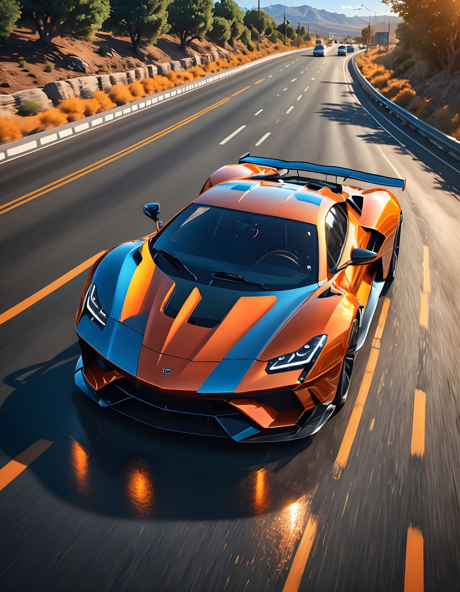 Futuristic Supercar Speeding Down Highway in 3D