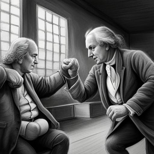 Washington and Franklin Fistfight: Charcoal Drawing