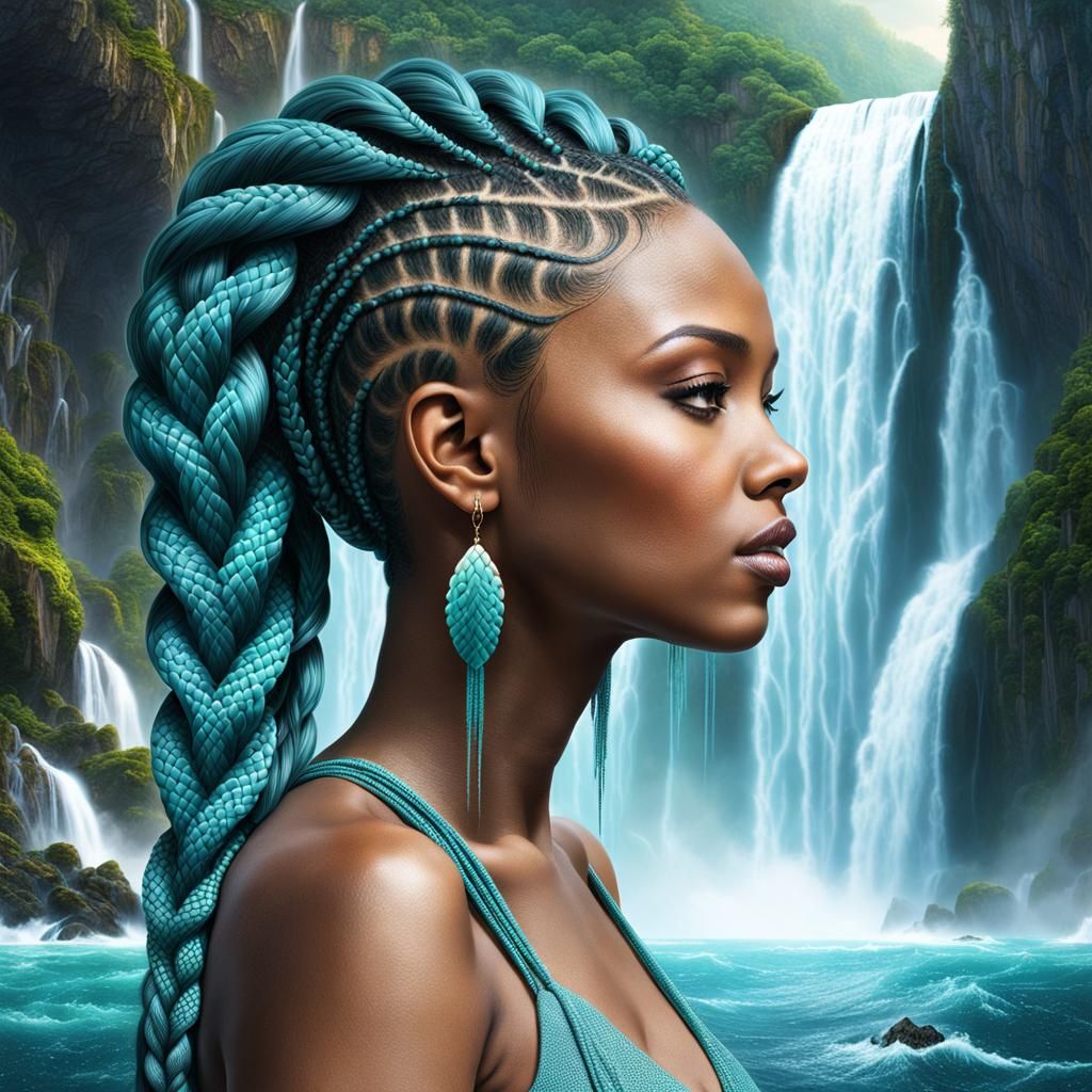 Waterfall Braids: Psychedelic Cityscape Concept Art