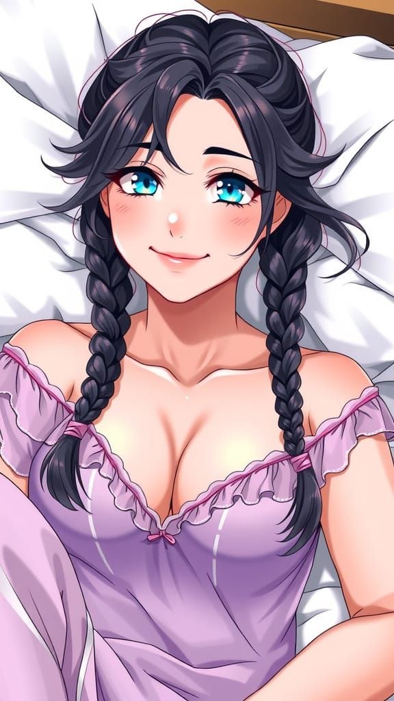 Smiling Woman with Braids in Manga Style