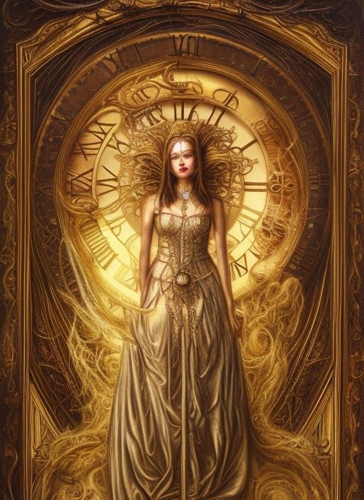 Steampunk New Years Goddess with Golden Clockwork