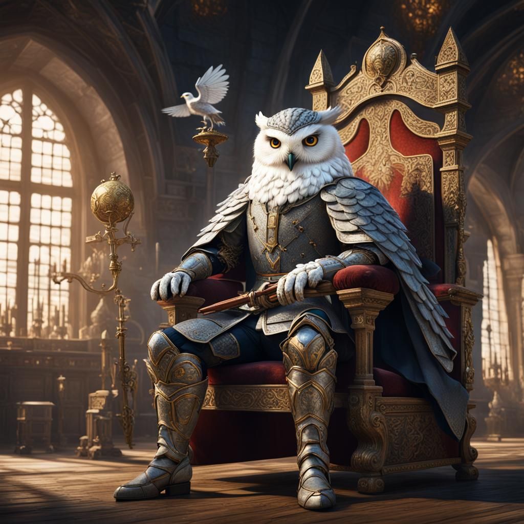 Anthropomorphic Owl as Don Quixote, Detailed Matte Painting
