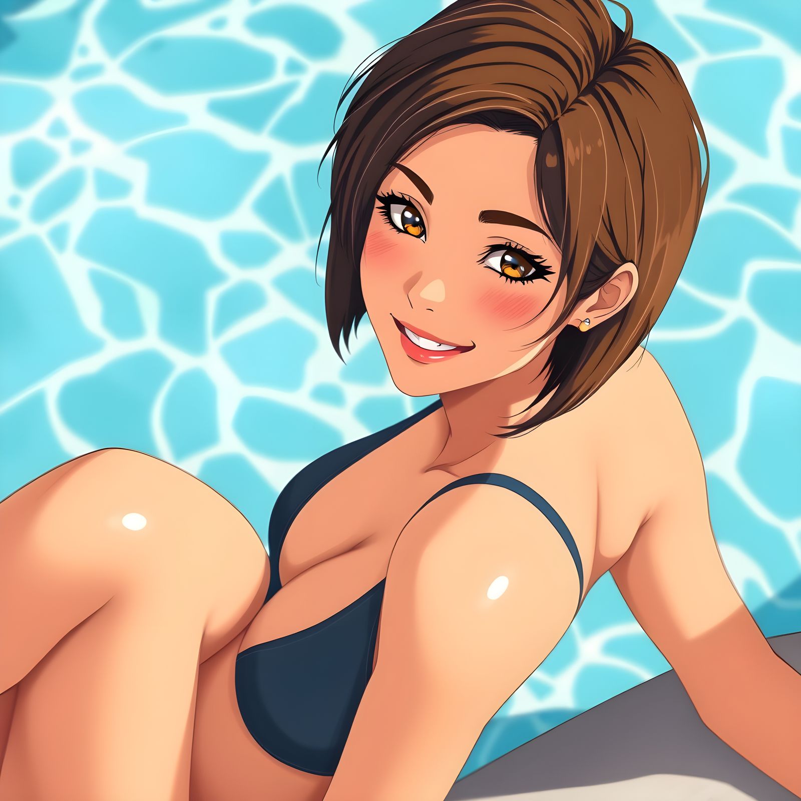 Anime Portrait of a Woman Relaxing Poolside