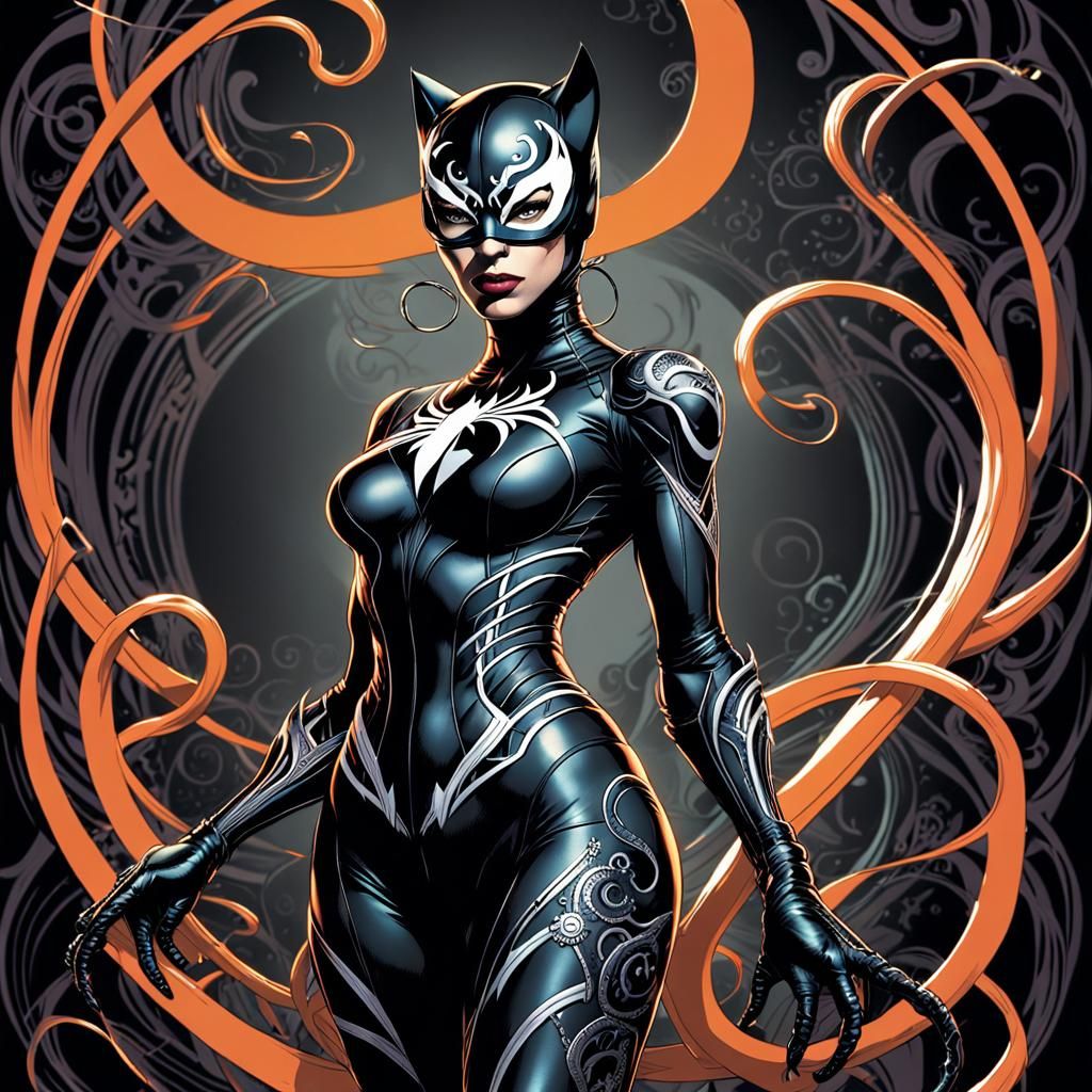 Catwoman in Symbiote Suit with Meow Bubble