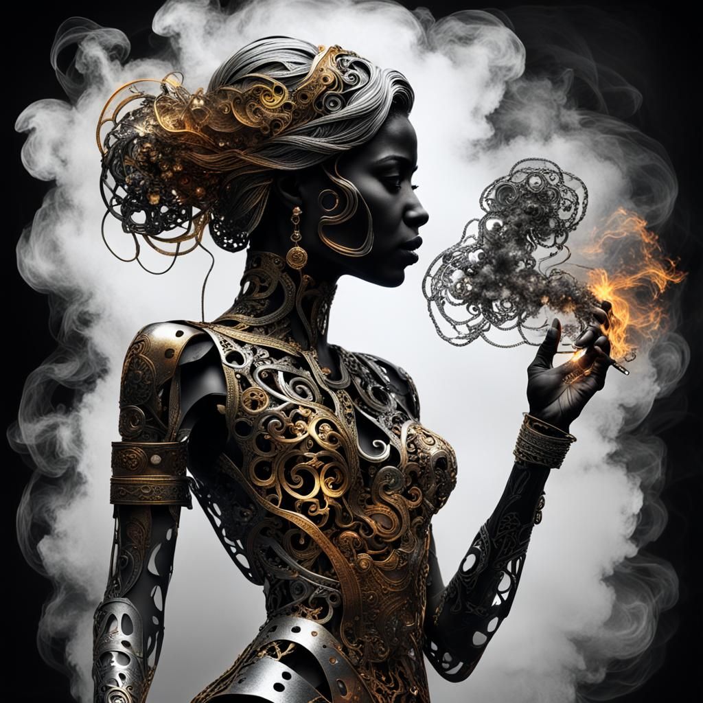 Industrial Woman Silhouette: HDR Metallic Art