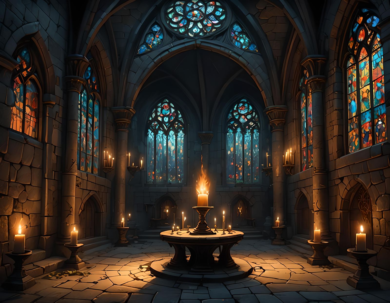 Occult Medieval Ceremony in Candlelit Crypt