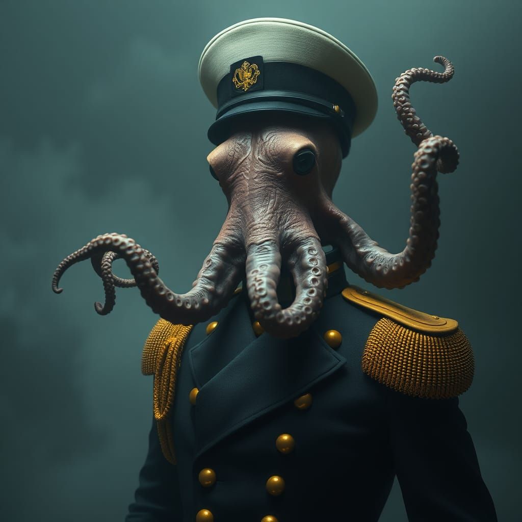 Humanoid Octopus Naval Officer in Surreal Style