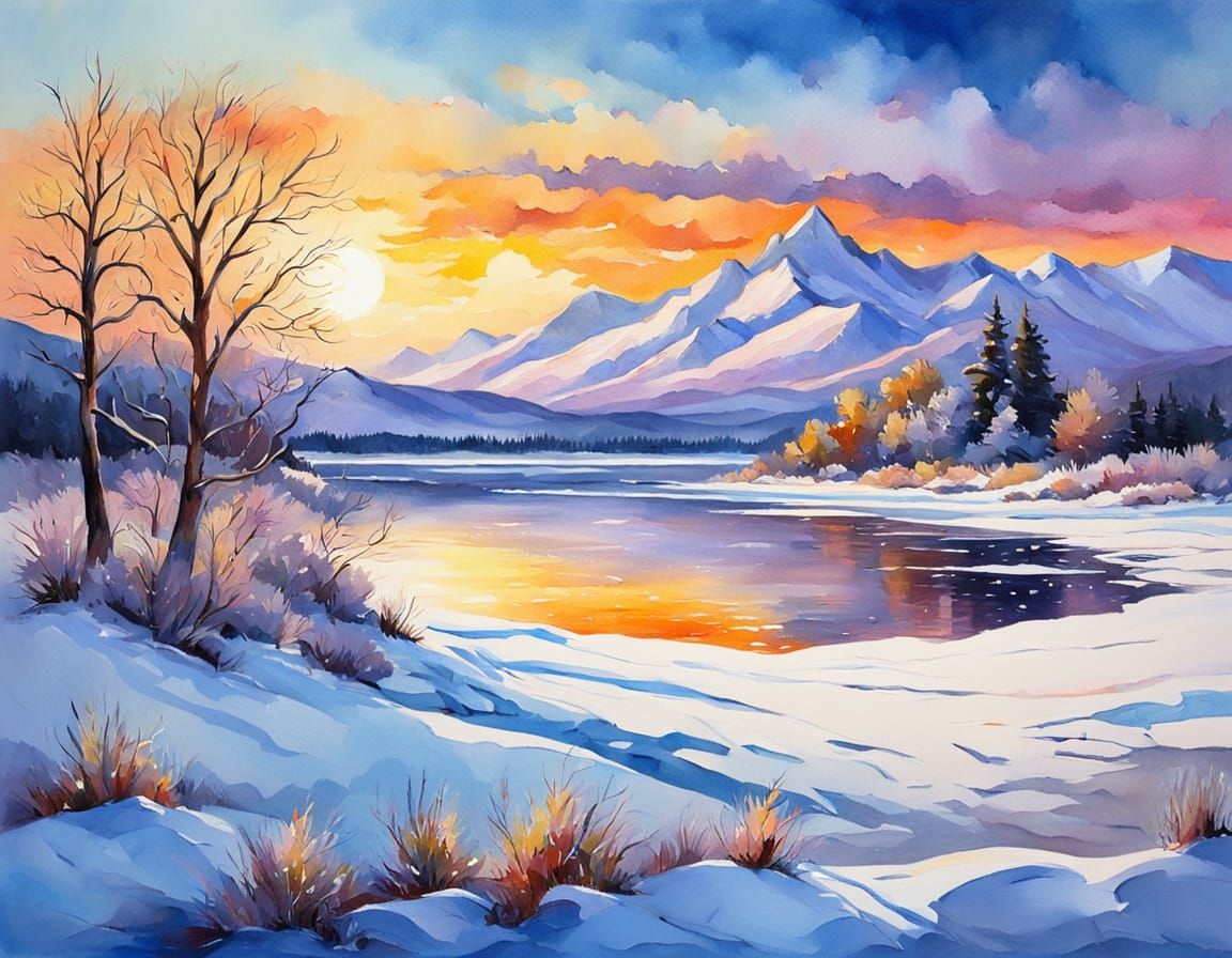 Winter Landscape in Gouache Impressionist Style