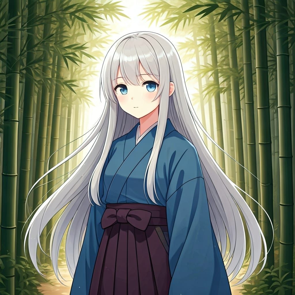 Anime Girl in Bamboo Forest: Watercolor Art