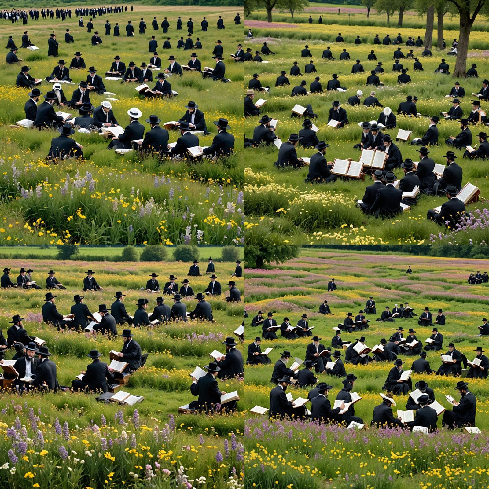 Ultra-Orthodox Men Study Torah in Dutch Flower Field