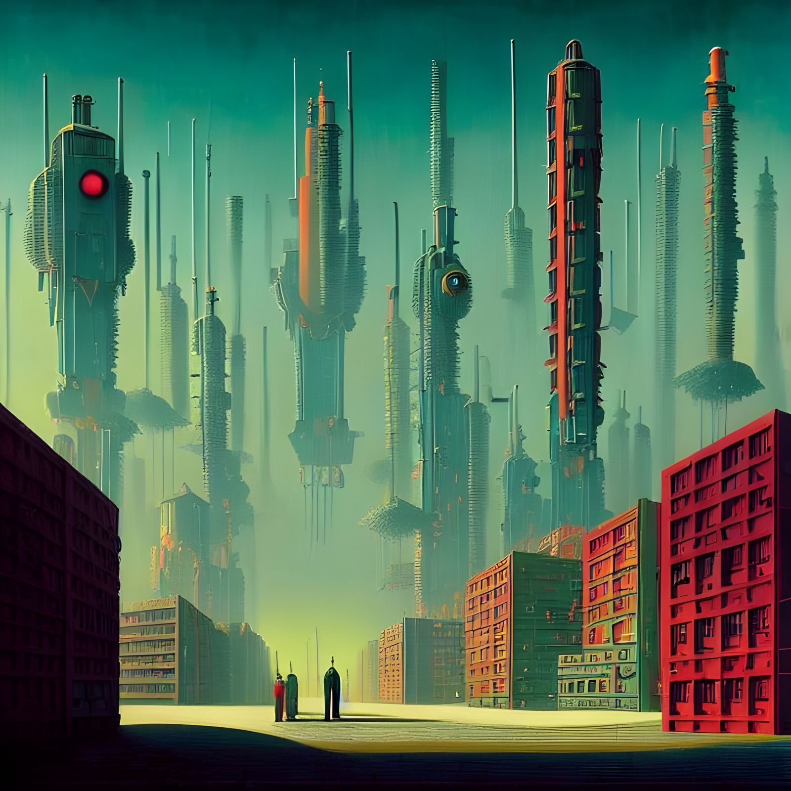 Sinister Robotic Future Cityscape Photoillustration