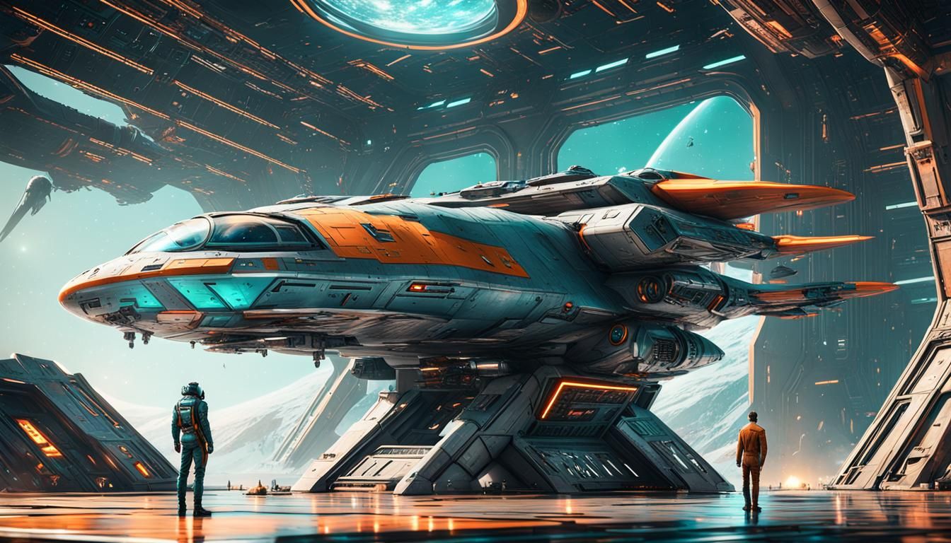 Futuristic Starfighter Refuels at Planetary Starbase