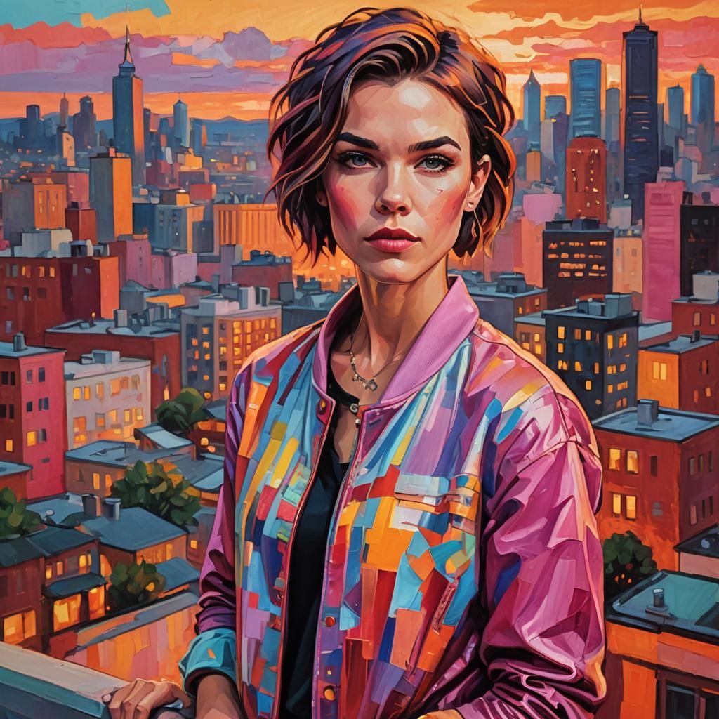Fauvist Portrait of Ruby Rose at Sunset