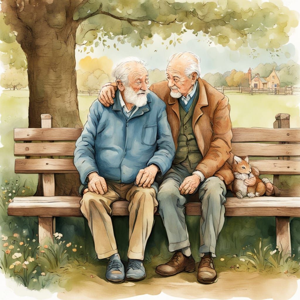 Intimate Moment of Grandfatherly Love in Whimsical Watercolo...