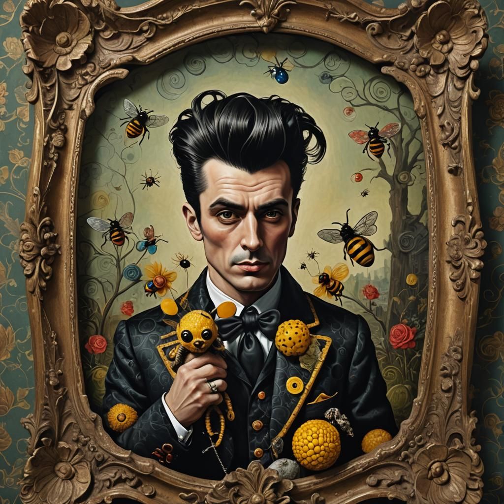 Portrait of a British style Teddy boy in 1950 that loves rock'n'roll and bees.