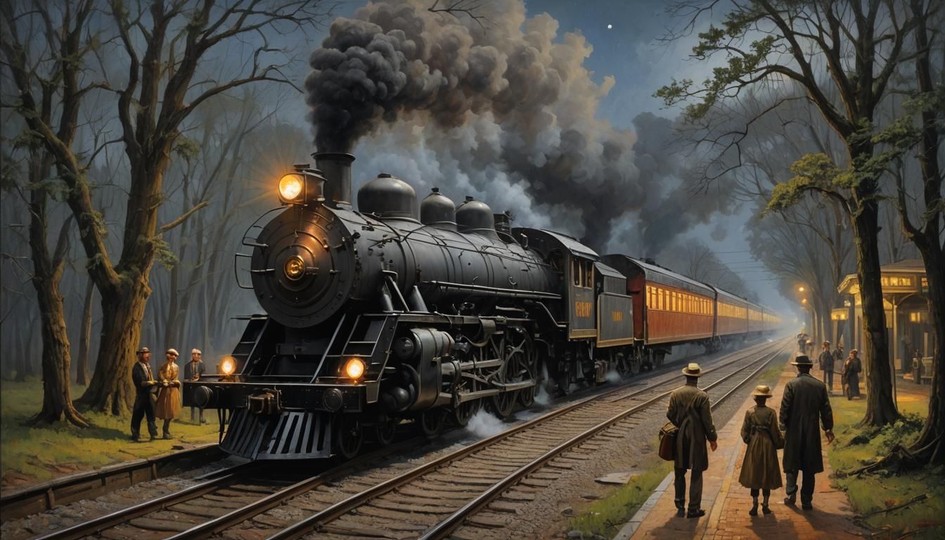 Midnight Train Departs: An Impasto Oil Painting