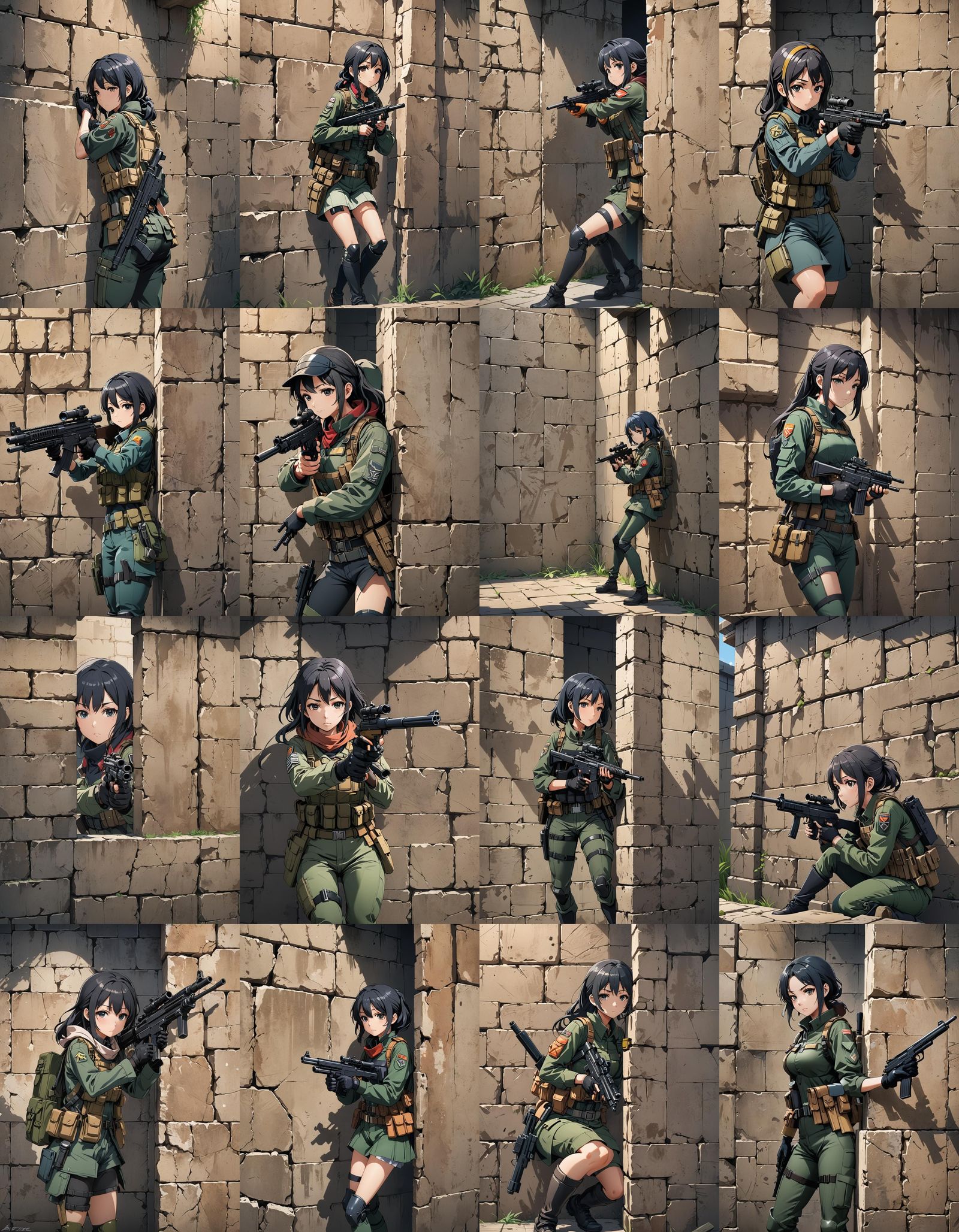 Anime Soldier Girl Ready to Shoot, Cel-Shaded Style
