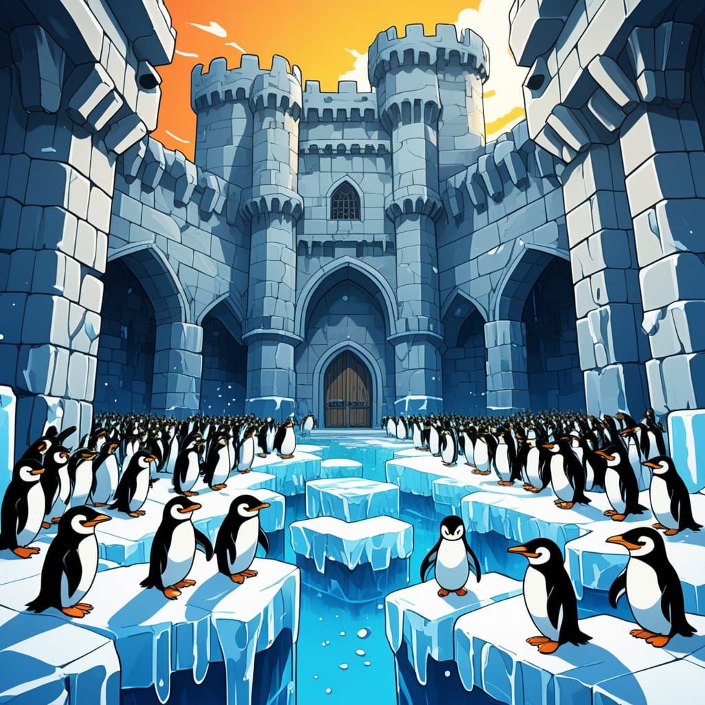 Chibi Penguins in Medieval Ice Castle Anime