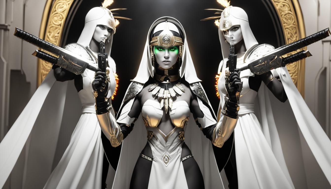 Aztec Warrior Woman with Flaming Sword in Cyberpunk Style