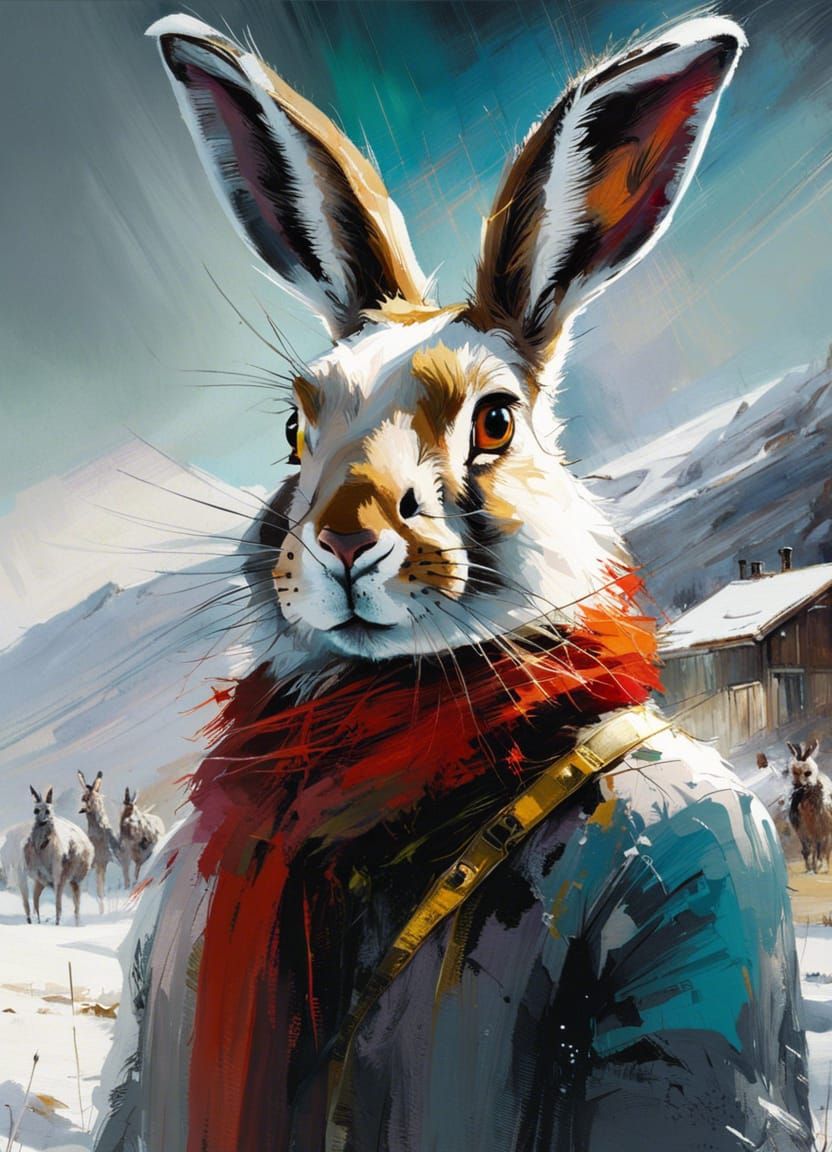 Arctic Hare Portrait in Winter Snow, Fine Art