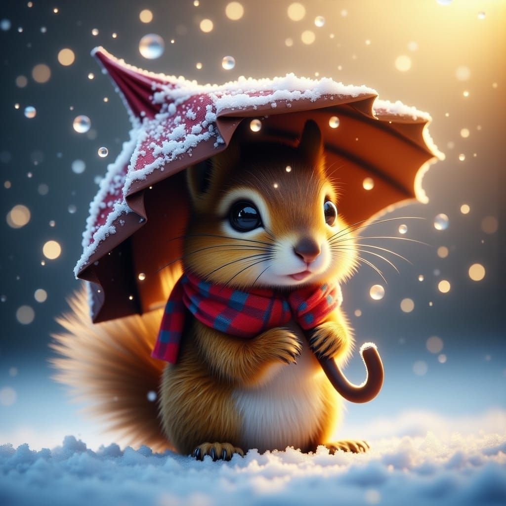 Squirrel in Snowy Whimsy, Inspired by Fantasy Concept Art
