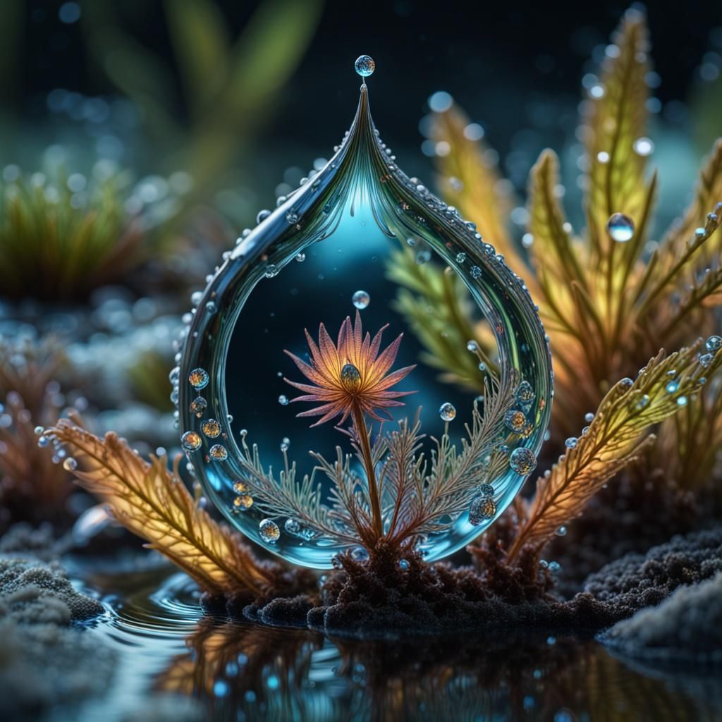 Bioluminescent Water Droplet Shimmers in 3D Render