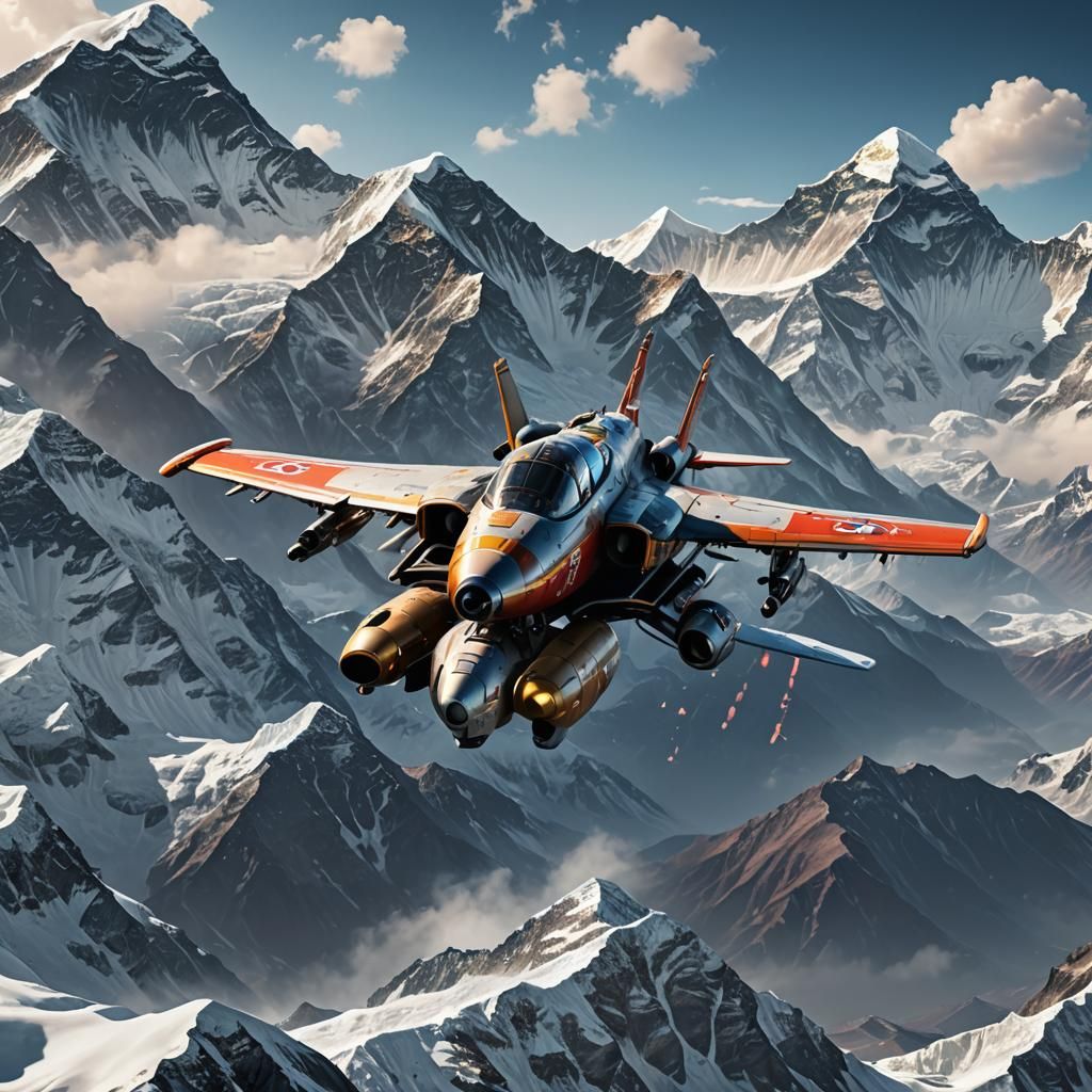 Jetpack Airplane Over Everest: Fantasy Concept Art