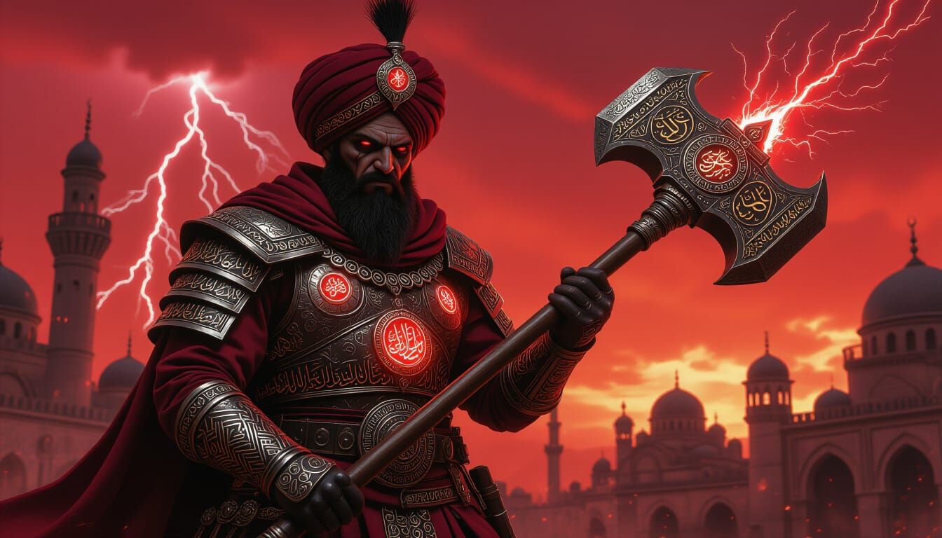 Scarred Warrior with Warhammer in Ottoman Ruins