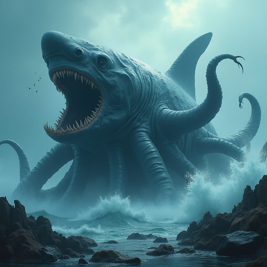 Colossal Kraken Breaching the Ocean Surface