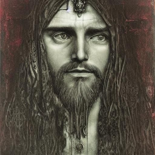 Bohemian Jesus with Pink Heart in Bromoil Print