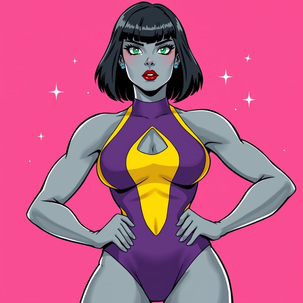 Grey Female Superhero in Vibrant Pink Background with Twinkl...