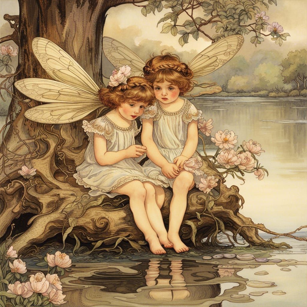 Fairies Discover Love by the Lake: Rackham and Crane Style