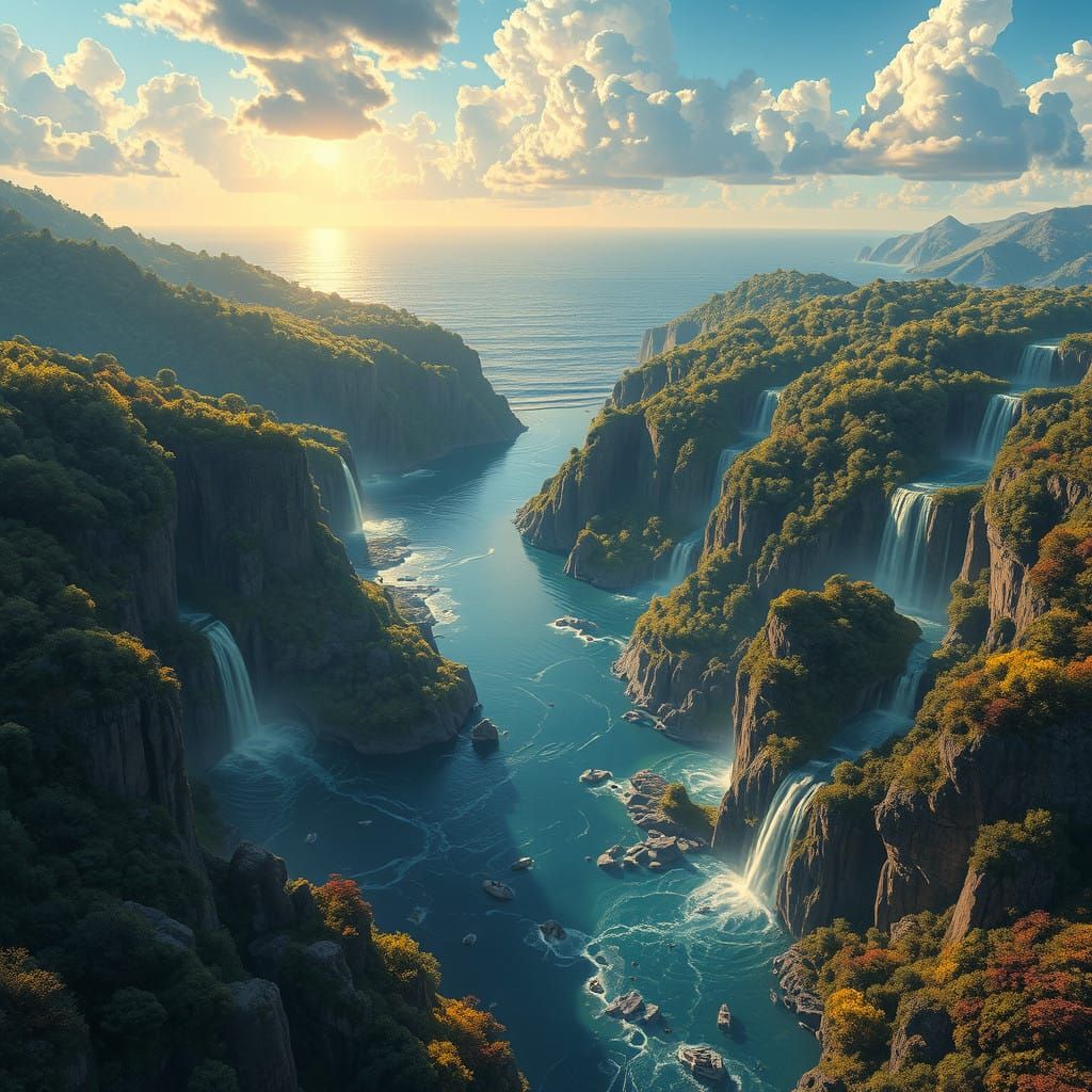 Surreal Oceanic Landscape in Cyberpunk Style