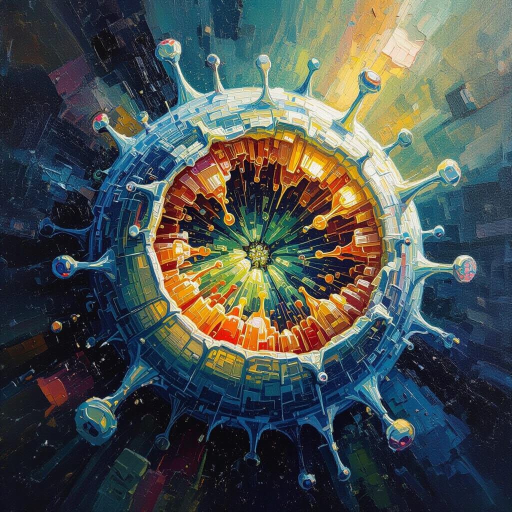 Microscopic Organism in Luminous Impasto Oil Painting Style