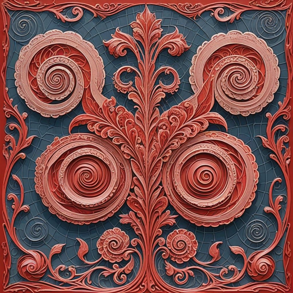 Abstract Red Twisting Forms as Etched Sketch