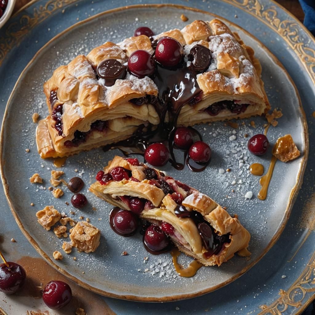 Cherry Strudel Still Life in Oil Painting Style