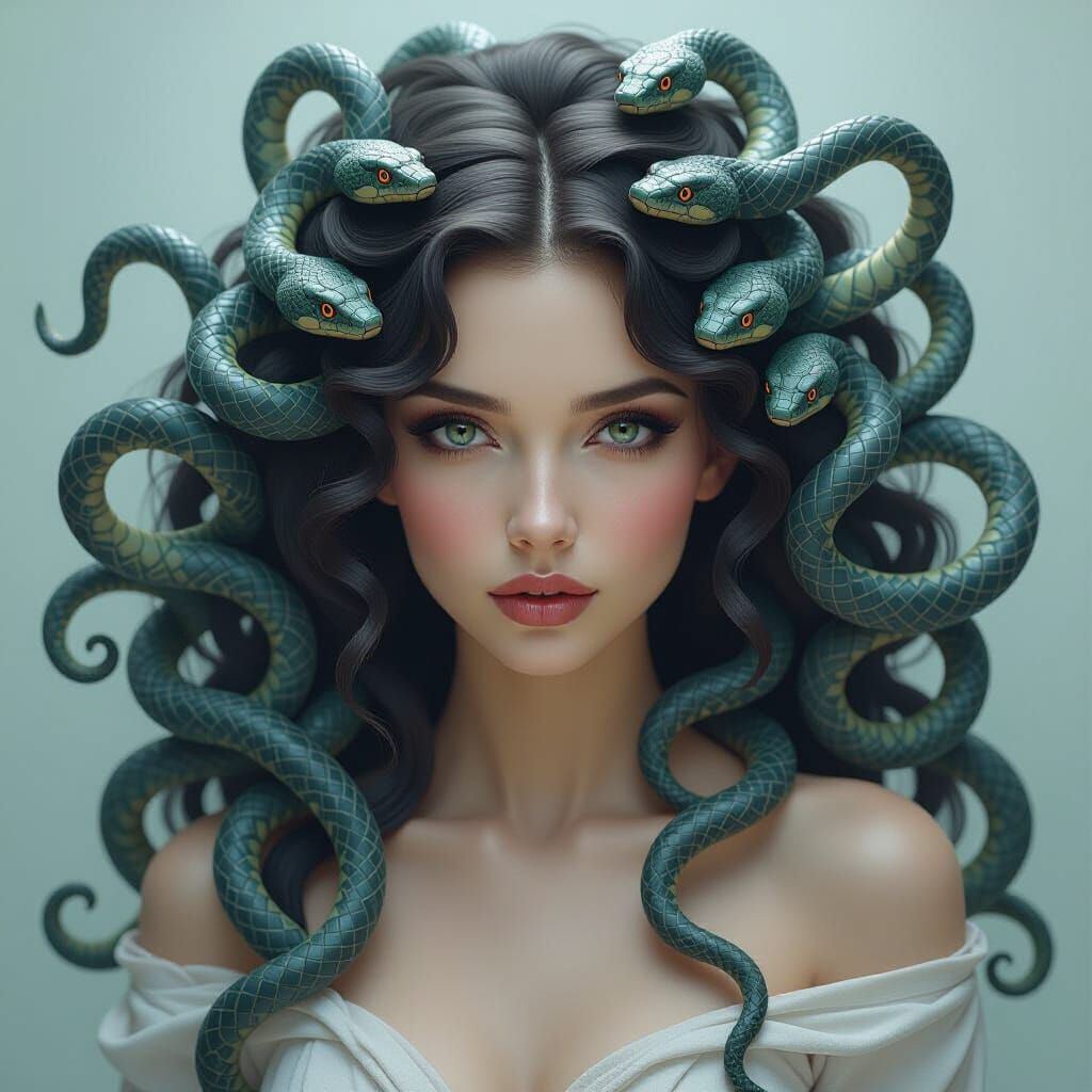 Captivating Medusa Portrait with Living Snakes in Hair