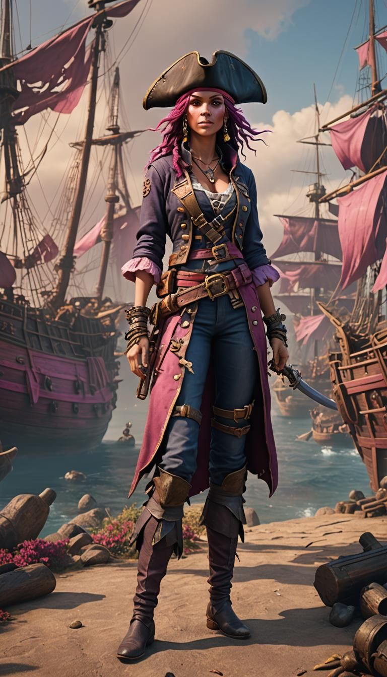 Female Pirate in October Summer, Detailed Matte Painting