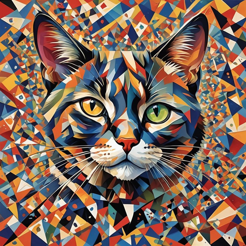 Abstract Cubist Cat Face in Geometric Shapes