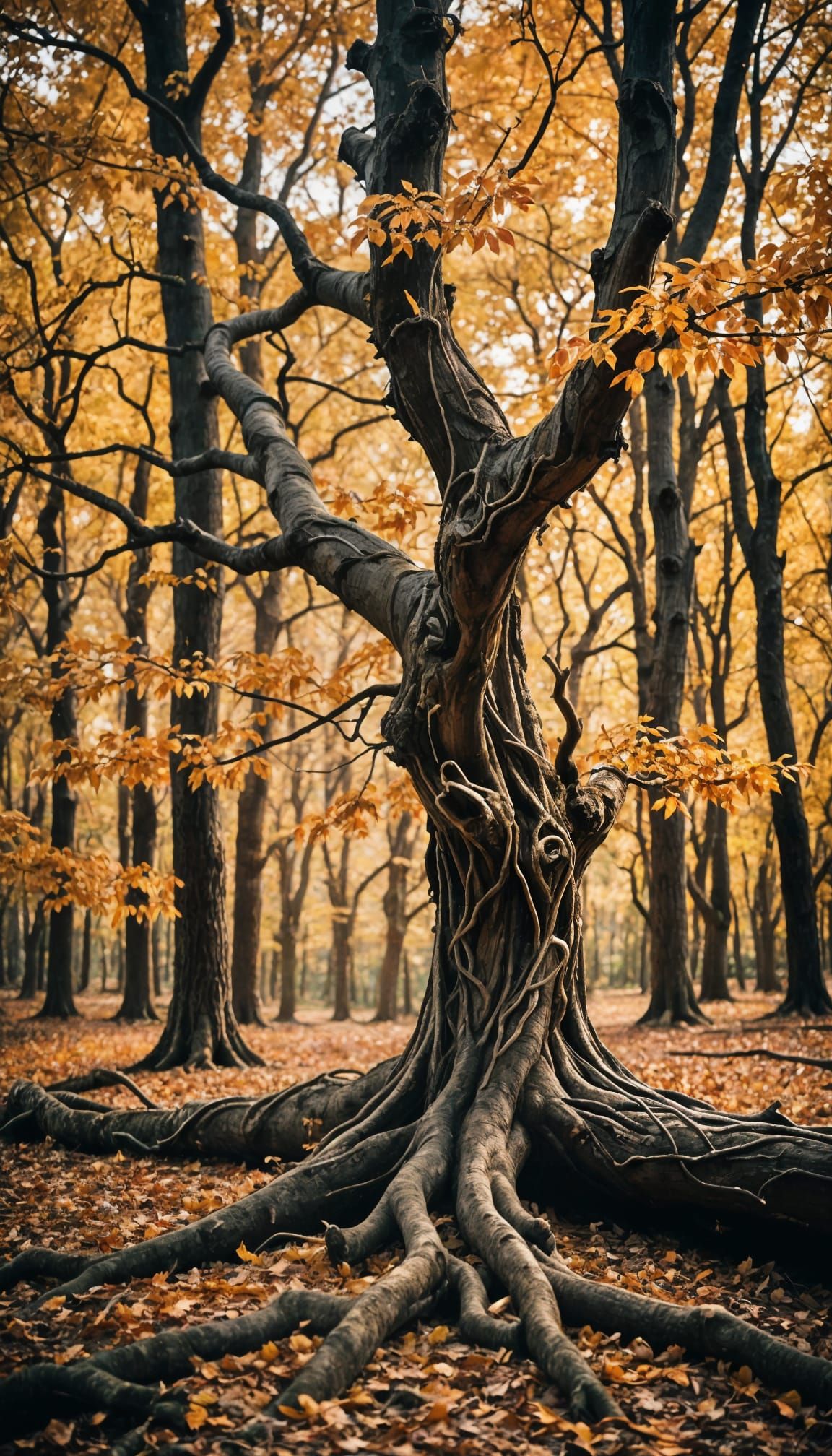 Autumn Tree in Forest: Cinematic Photograph