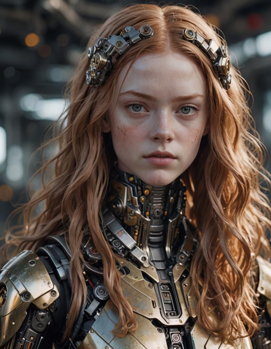 Post-Apocalyptic Android Portrait in Metallic Style