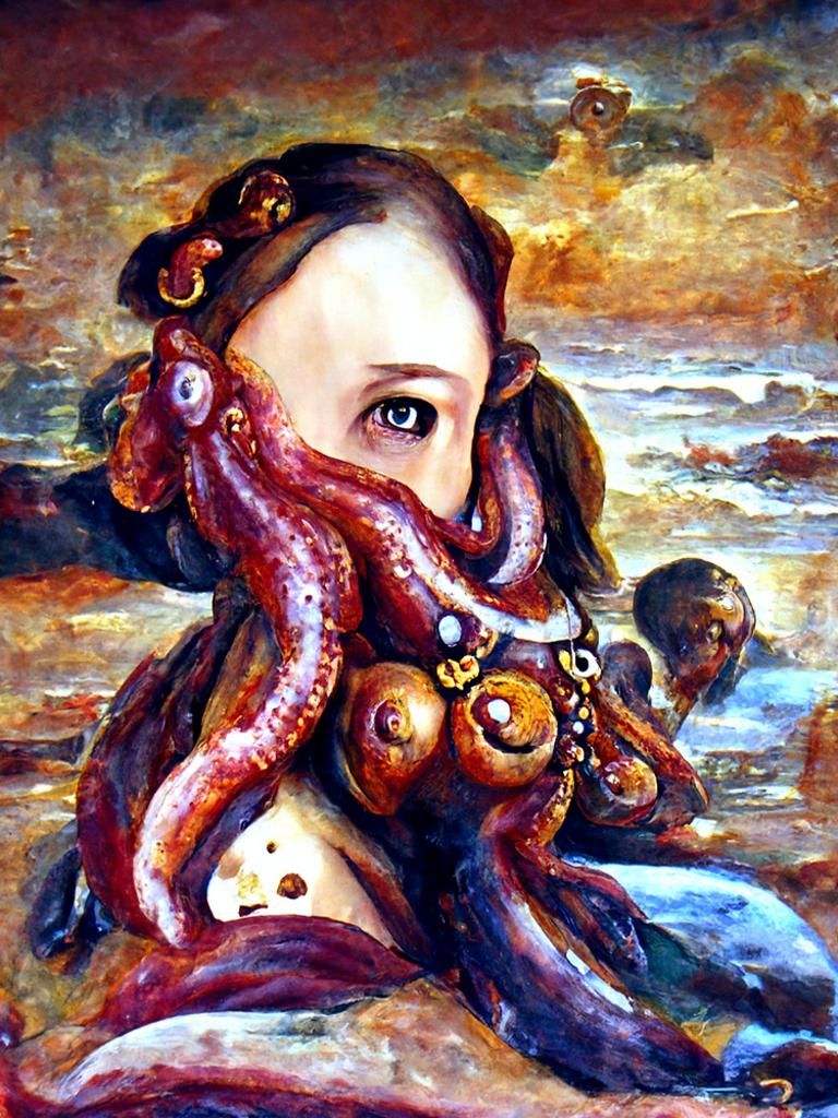 Renaissance Octopus Woman Seascape Fantasy Portrait